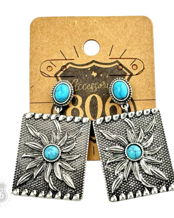 Western sunflower rectangle earring