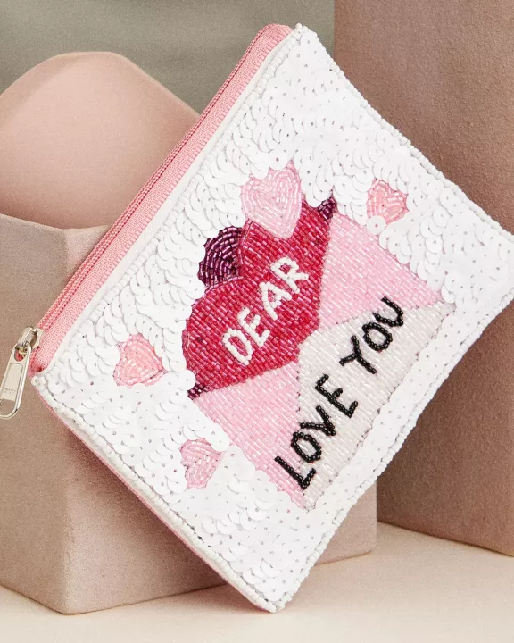 Beaded Love Letter Zip Pouch – Sweet & Sentimental Clutch for Any Occasion