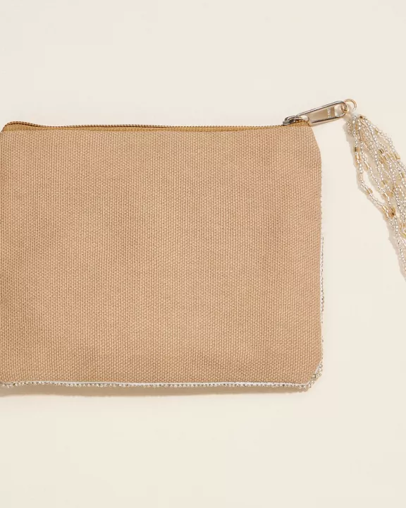 Gold Beaded Evening Coin Pouch – Elegant Chevron Tassel Zip Pouch