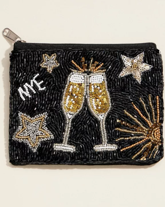 New Year's Eve Beaded Clutch – Sparkling Champagne Toast Party Pouch