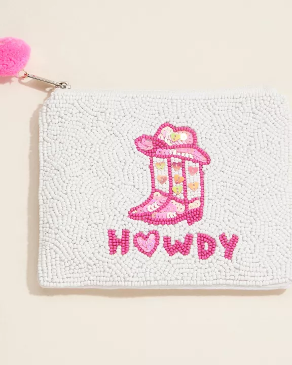 Pink Western Beaded Pouch – Howdy Cowboy Boot & Hat Clutch