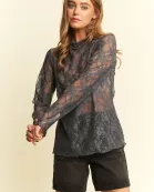 Floral print lace long sleeves top