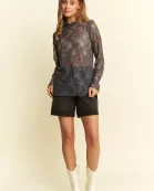 Floral print lace long sleeves top