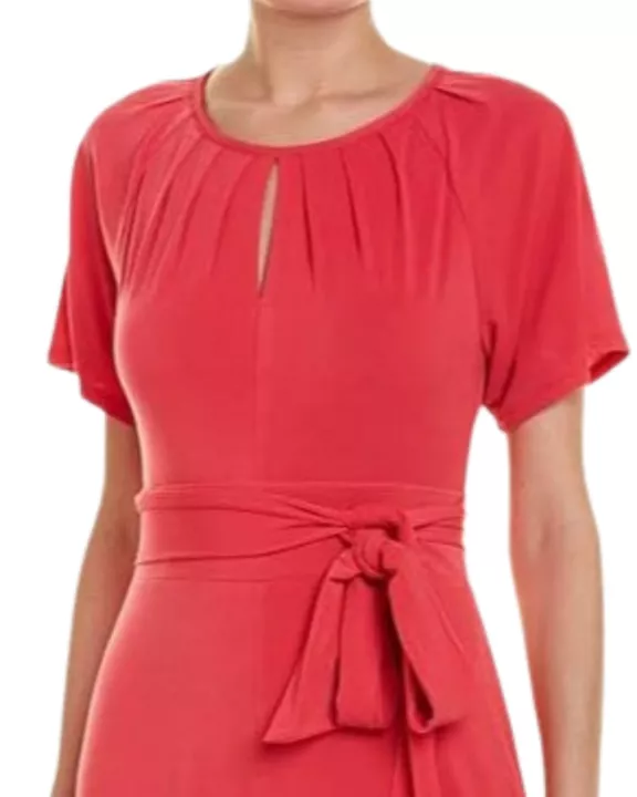 Taylor Scoop Neck Short Sleeve Keyhole Front Tie Waist Solid Jersey Jumpsuit
