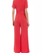 Taylor Scoop Neck Short Sleeve Keyhole Front Tie Waist Solid Jersey Jumpsuit