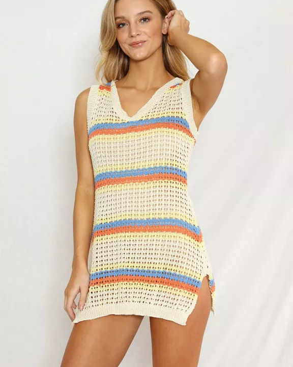 Retro Striped Knit Coverup