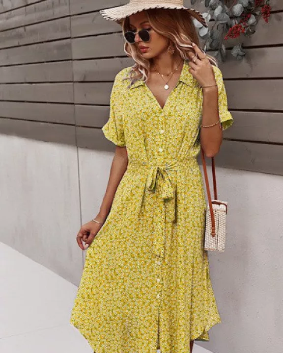 Buttoned floral Print Dress