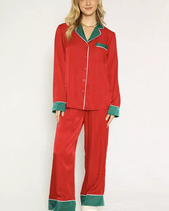 Textured Satin Holiday Pajama Set