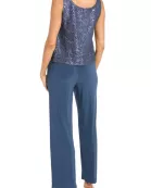 R&M Richards Metallic Lace Tank Top And Pant Set with Sheer Lace Jacket