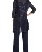 R&M Richards Metallic Lace Tank Top And Pant Set with Sheer Lace Jacket