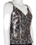 Adrianna Papell V-Neck Spaghetti Strap Popover Zipper Back Mesh Crepe Jumpsuit