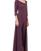 Kay Unger Scoop Neck 3/4 Sleeve Lapel Collar Solid Stretch Crepe Jumpsuit