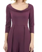 Kay Unger Scoop Neck 3/4 Sleeve Lapel Collar Solid Stretch Crepe Jumpsuit