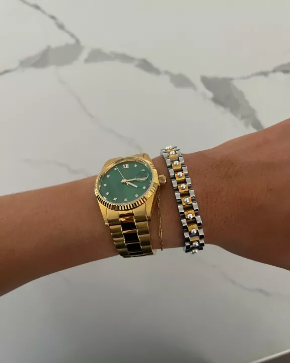 PEARL TWO TONED WATCH BAND BRACELET