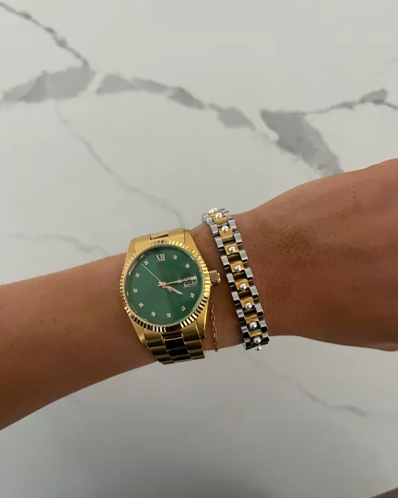 PEARL TWO TONED WATCH BAND BRACELET