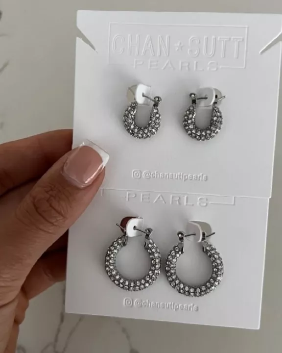 SILVER DIAMOND HOOPS