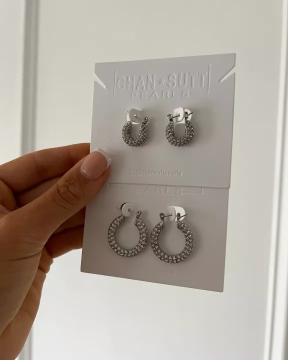 SILVER DIAMOND HOOPS