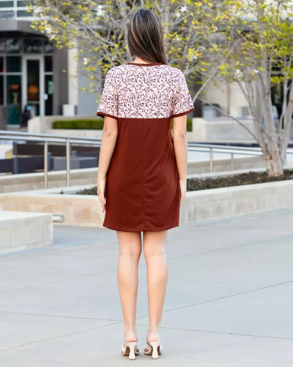 30045 - Western Print T-Shirt Dress with Pockets