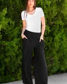 50067 - Wide Leg Textured Pants with Pockets