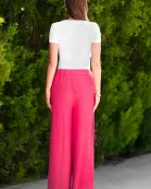 50067 - Wide Leg Textured Pants with Pockets
