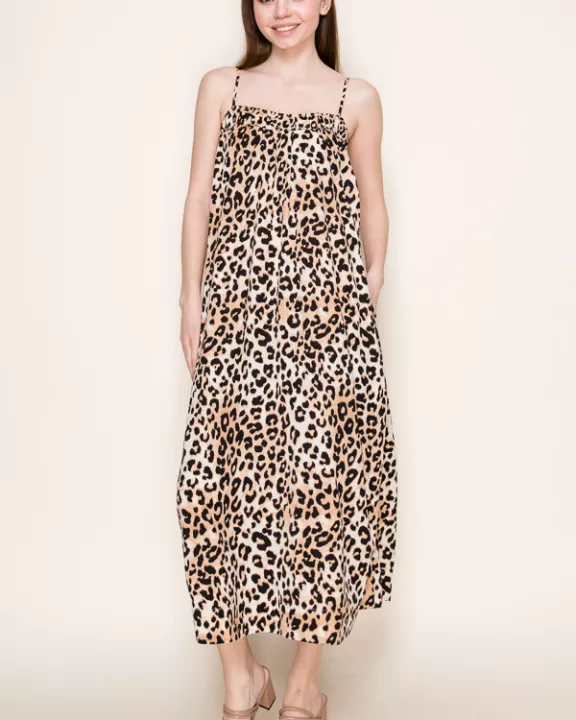 ANIMAL PRINT LEOPARD STRAP MIDI SLIP DRESS- SDD6372