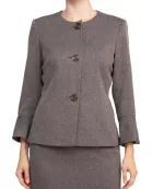 NYP Suits Crew Neck Long Sleeve 3 Button Pockets Zipper Back Slit Back Crepe Skirt Suit