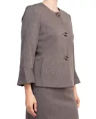 NYP Suits Crew Neck Long Sleeve 3 Button Pockets Zipper Back Slit Back Crepe Skirt Suit