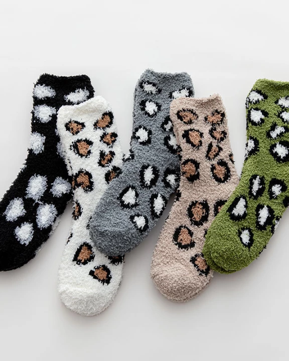 Leopard Print Soft Women Fuzzy Socks
