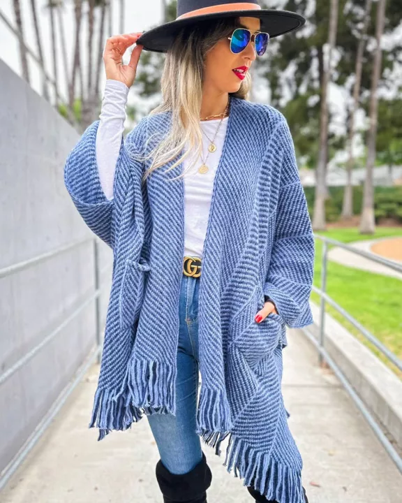 Chevron Ruana with Pockets