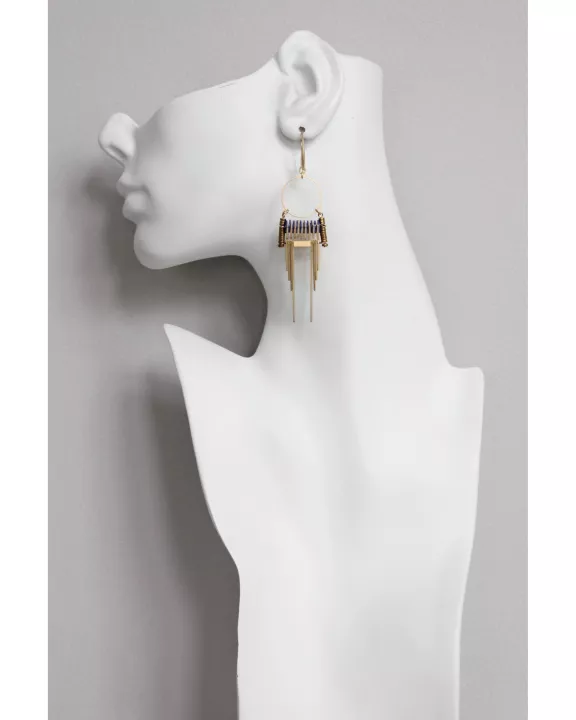 Art Deco blue and brass earrings