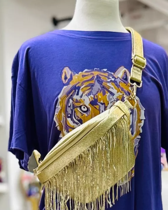Charlie Metallic Removable Fringe Western Style Vegan Suede Bum Sling Hip Bag