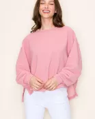 OVERSIZED SCOOP NECKLINE AND RAW TRIM KNIT TOP