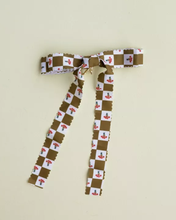 CHECKERED FLORAL SCALLOPED BOW