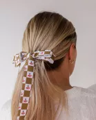 CHECKERED FLORAL SCALLOPED BOW