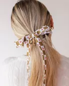 CHECKERED FLORAL SCALLOPED BOW