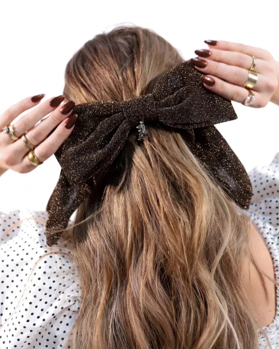 BROWN GLITTER SLOUCHY BOW