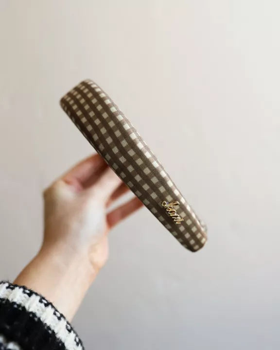 BROWN PLAID PADDED HEADBAND
