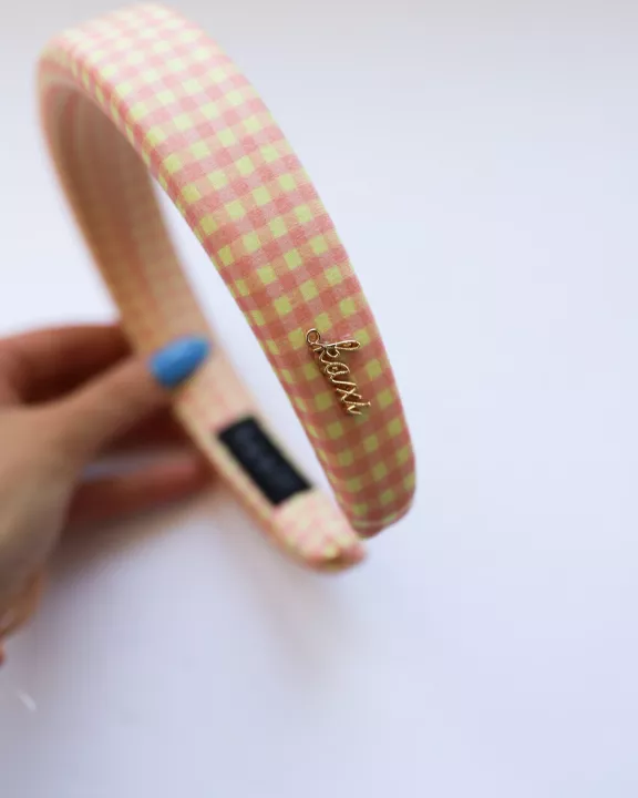 PINK PLAID PADDED HEADBAND