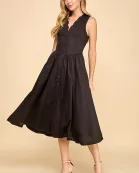 CD05269-Scalloped Neckline Button Up Fit and Flare Dress