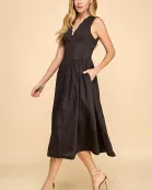 CD05269-Scalloped Neckline Button Up Fit and Flare Dress