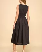 CD05269-Scalloped Neckline Button Up Fit and Flare Dress