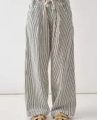 MAP3311 STRIPE WIDE LEG PANTS WITH ROPE BELT