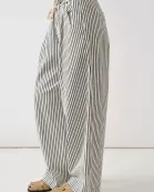 MAP3311 STRIPE WIDE LEG PANTS WITH ROPE BELT