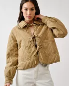 MAJ3294 QUILTED FRILLY COLLAR BOW TIE DENIM JACKET