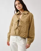 MAJ3294 QUILTED FRILLY COLLAR BOW TIE DENIM JACKET