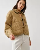 MAJ3294 QUILTED FRILLY COLLAR BOW TIE DENIM JACKET