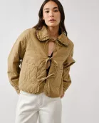 MAJ3294 QUILTED FRILLY COLLAR BOW TIE DENIM JACKET