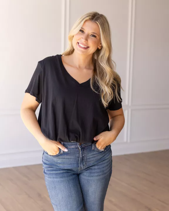 V NECK BUBBLE TEE - CORE COLORS