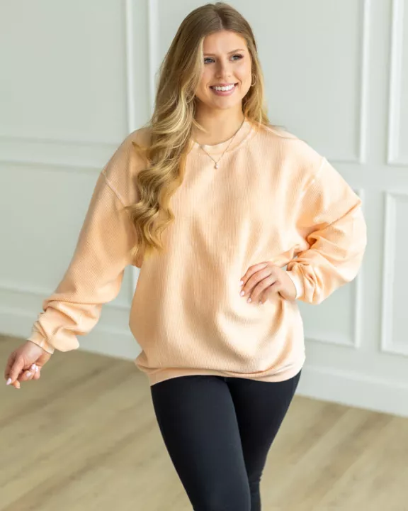 PEACH- Essential Luxe Corded Crew Sweatshirt