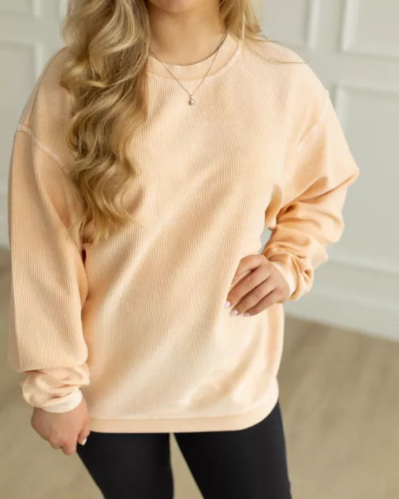 PEACH- Essential Luxe Corded Crew Sweatshirt
